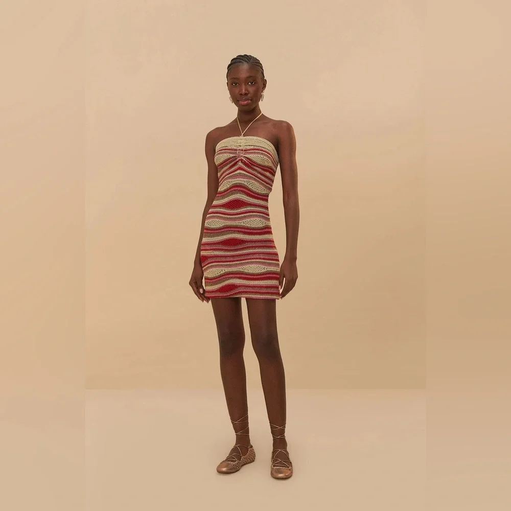 FARM Rio Red and Cream Mini Dress